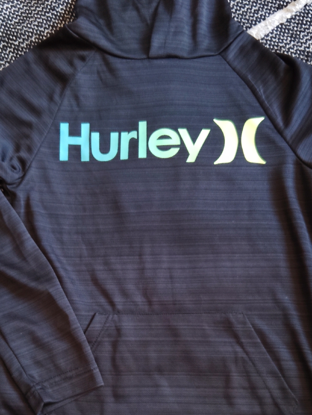 Hurley Black Pullover with Blue-Green Gradient Logo Boys 7/8